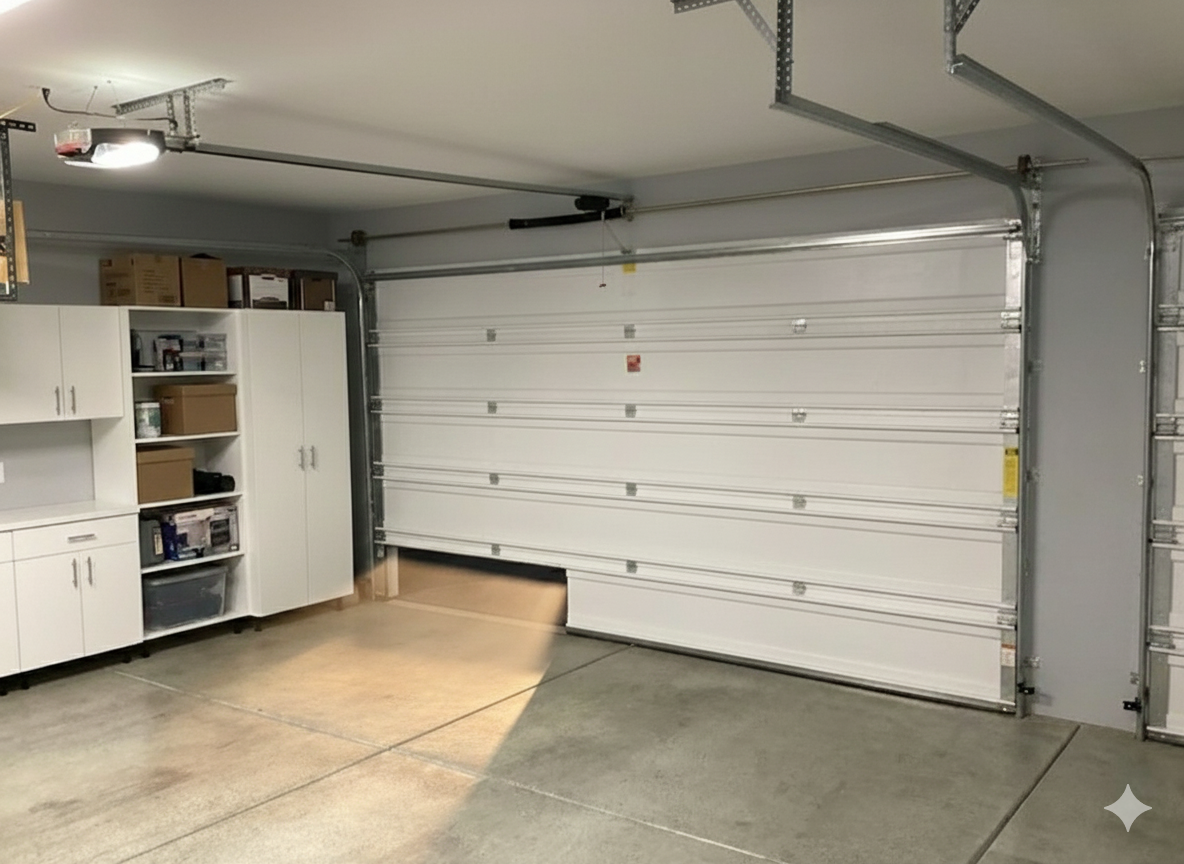 AI-generated image showing a slightly open garage door